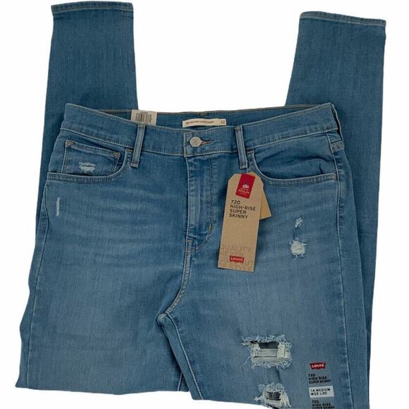 Levi's Women's 720 High Rise Super Skinny Medium Wash Jeans Size 14 W32XL30 New - Picture 3 of 9